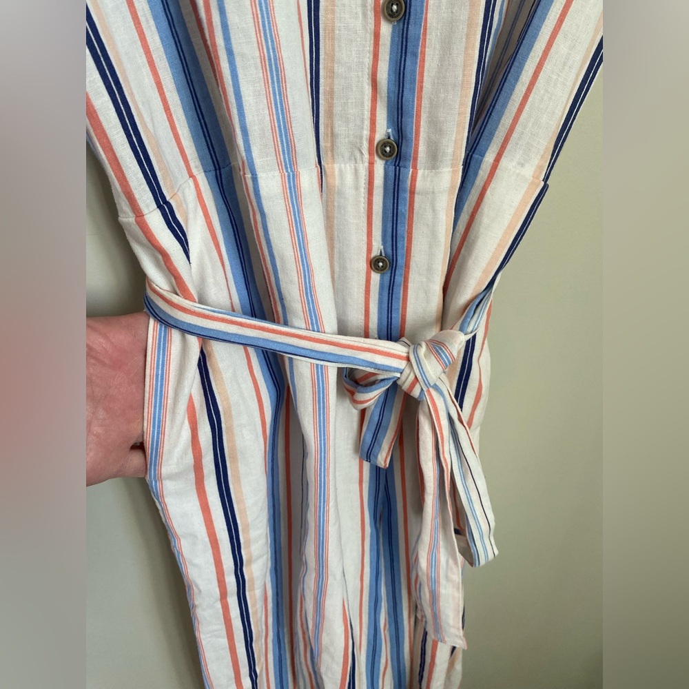 Pepe Jeans Querina Linen Blend Striped Wide Leg Jumpsuit XS Boho Coastal Summer - Picture 7 of 13